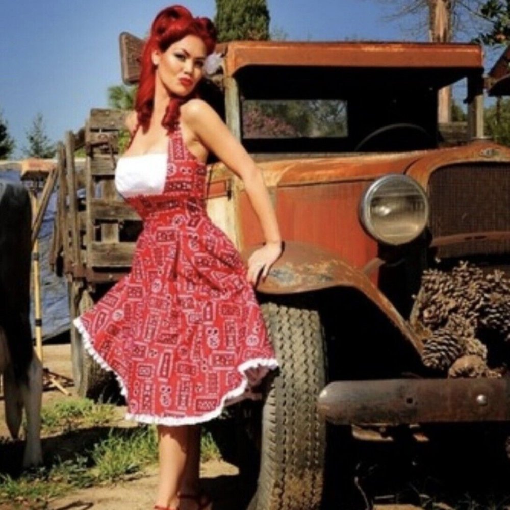 Pinupgirl Clothing Pinup Couture Western Bandana Retro Vintage Halter Dress